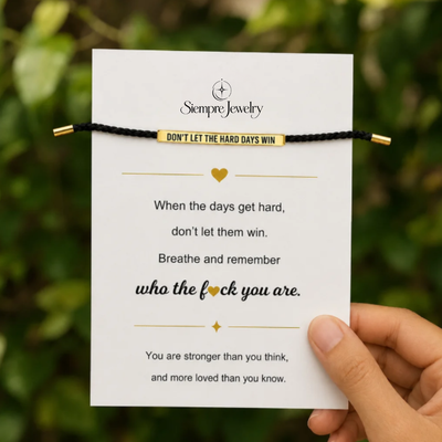 Pulsera «Don't Let The Hard Days Win» negro y dorado con tarjeta de regalo Siempre Jewelry