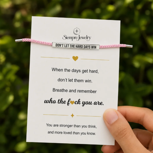 Pulsera «Don't Let The Hard Days Win» rosa y plateado con tarjeta de regalo Siempre Jewelry