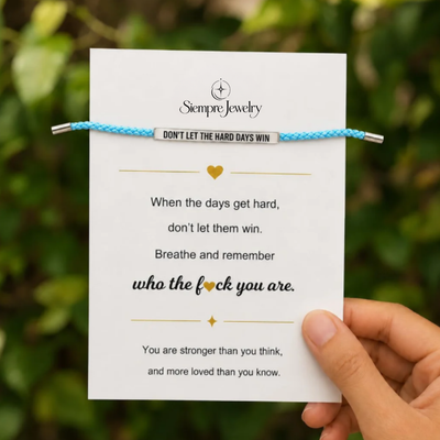 Pulsera «Don't Let The Hard Days Win» azul y plateado con tarjeta de regalo Siempre Jewelry